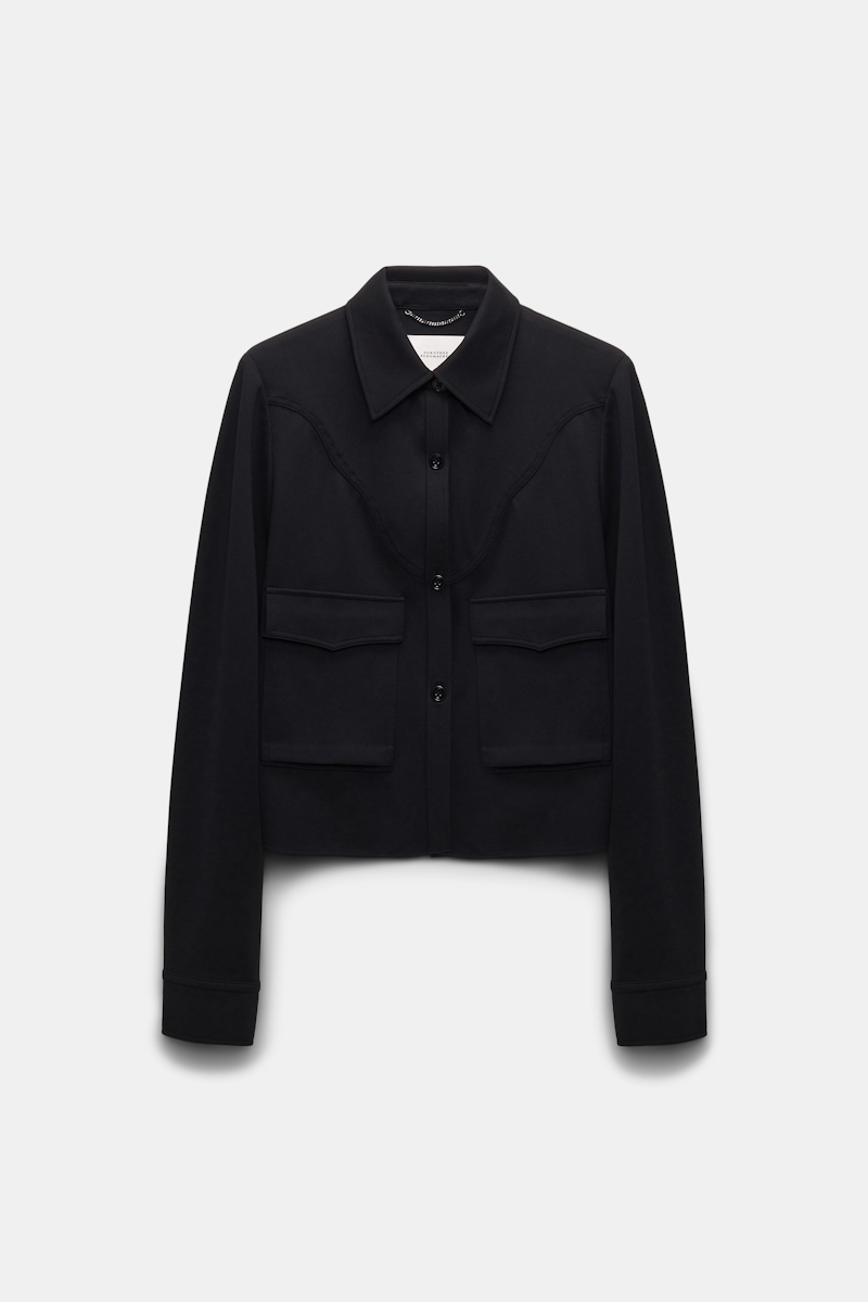 Shop Dorothee Schumacher Shirt-jacket In Punto Milano With Western Details In Black