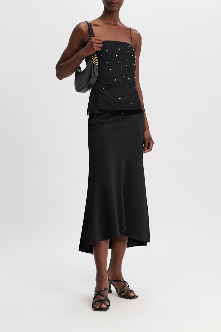 Dorothee Schumacher Strapless top in Punto Milano with embellished tulle overlay pure black