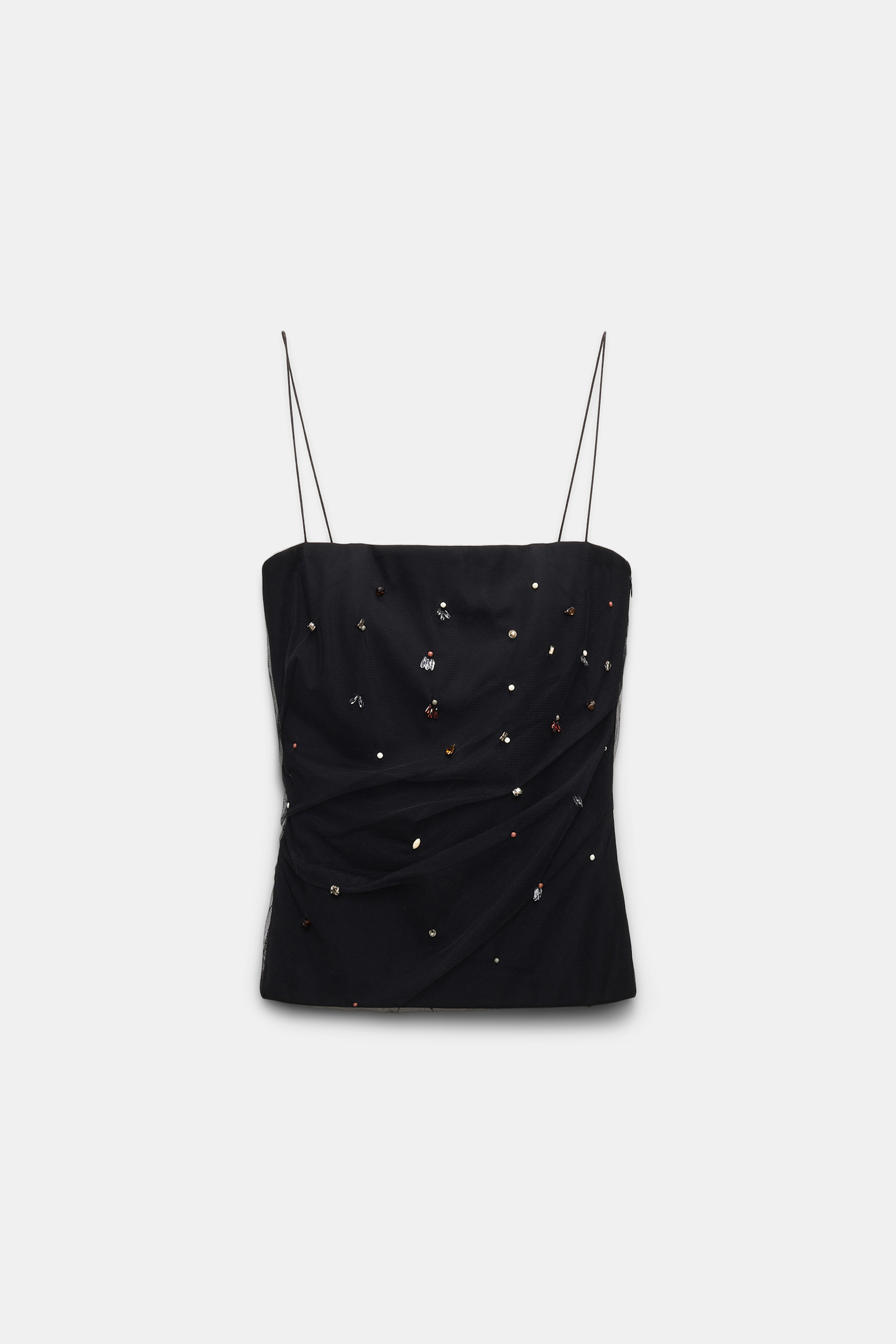 Dorothee Schumacher Strapless top in Punto Milano with embellished tulle overlay pure black