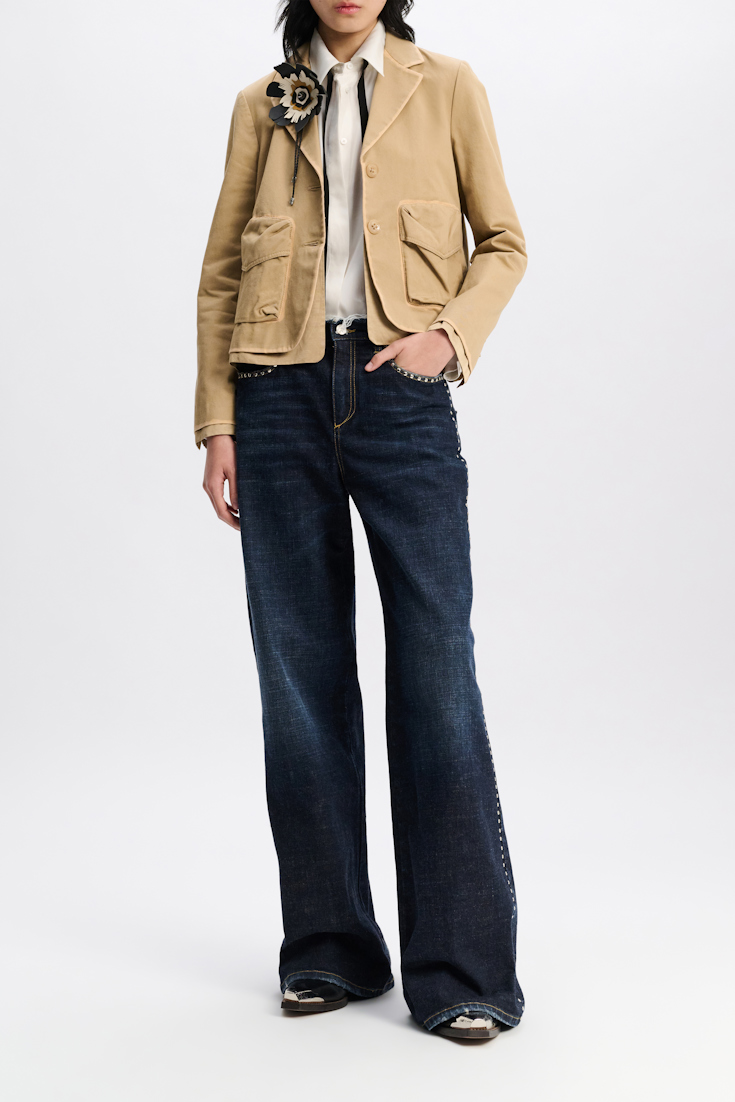 Dorothee Schumacher Cropped cotton blazer with painted edges medium beige