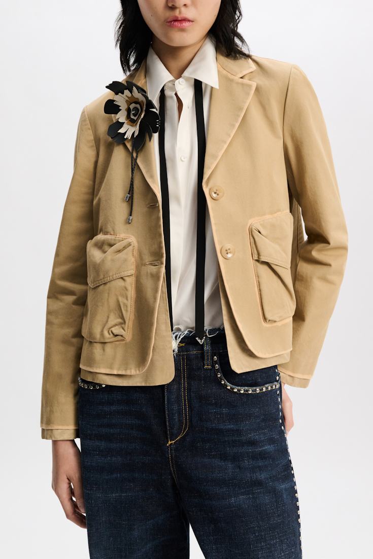Dorothee Schumacher Cropped cotton blazer with painted edges medium beige