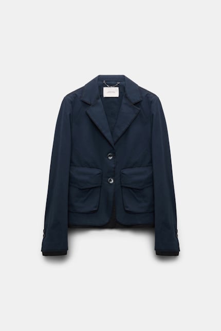 PERFECT MATCH jacket Dorothee Schumacher Cropped cotton blazer with painted edges midnight