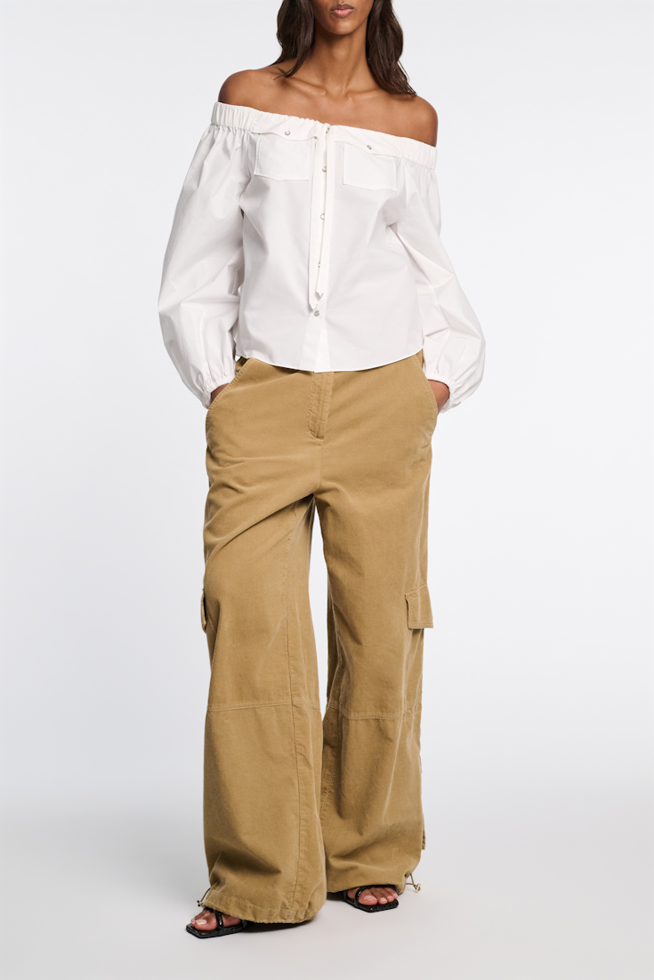 Dorothee Schumacher Off-the-shoulder cotton-poplin shirt with Western-inspired detailing pure white