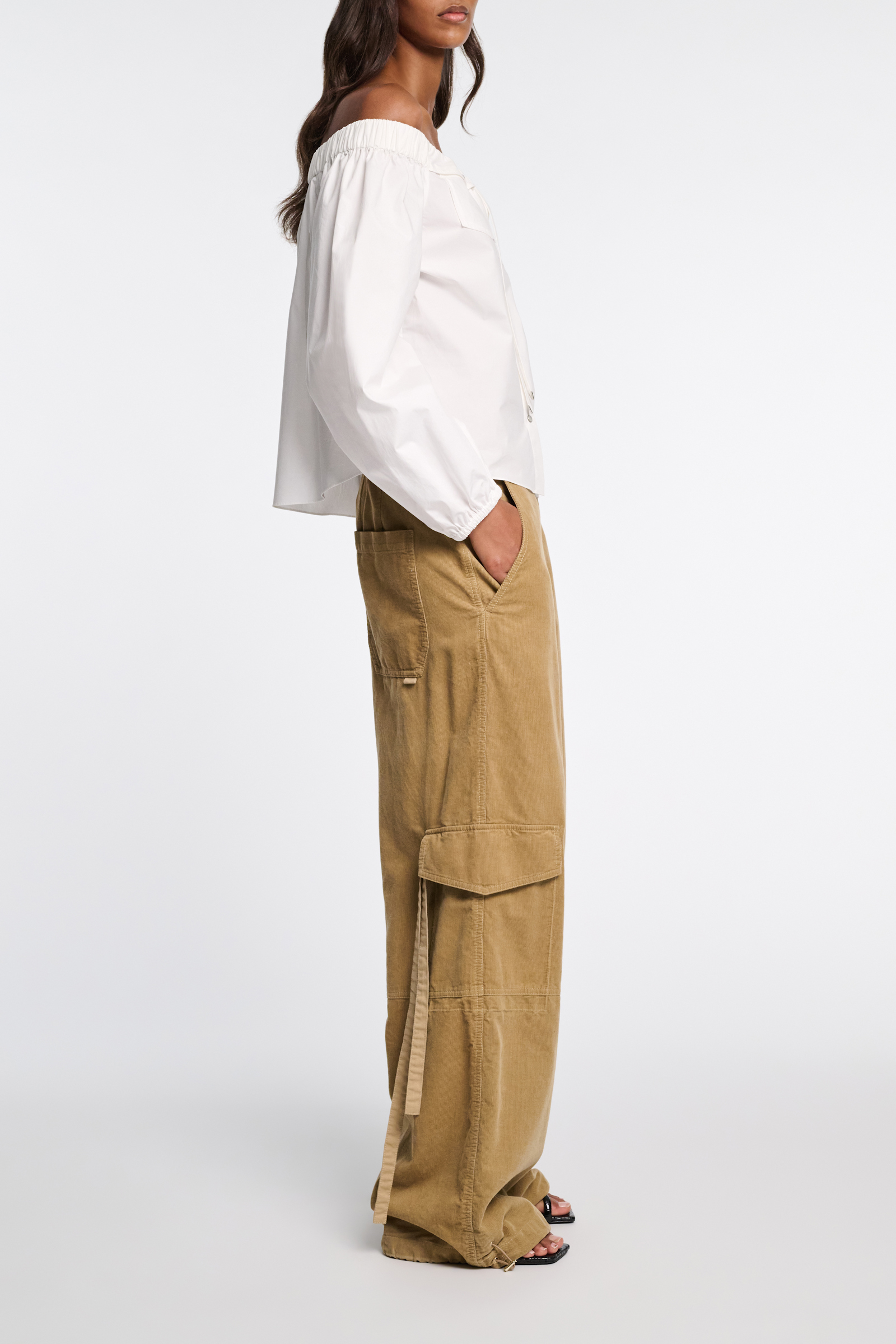 Dorothee Schumacher Off-the-shoulder cotton-poplin shirt with Western-inspired detailing pure white