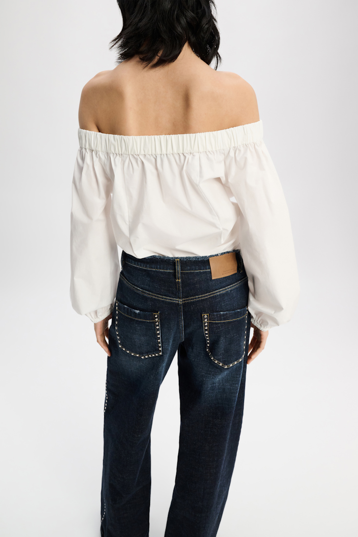 Dorothee Schumacher Off-the-shoulder cotton-poplin shirt with Western-inspired detailing pure white