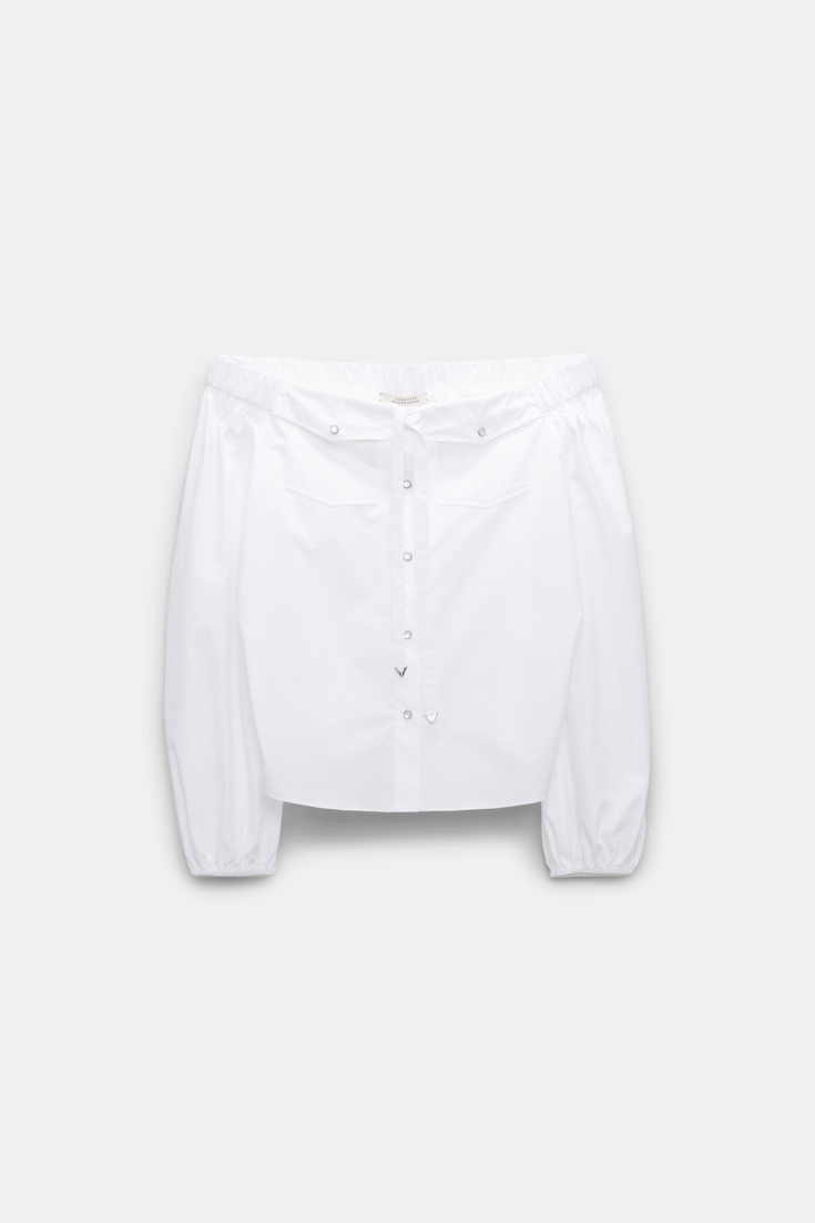 Dorothee Schumacher Off-the-shoulder cotton-poplin shirt with Western-inspired detailing pure white
