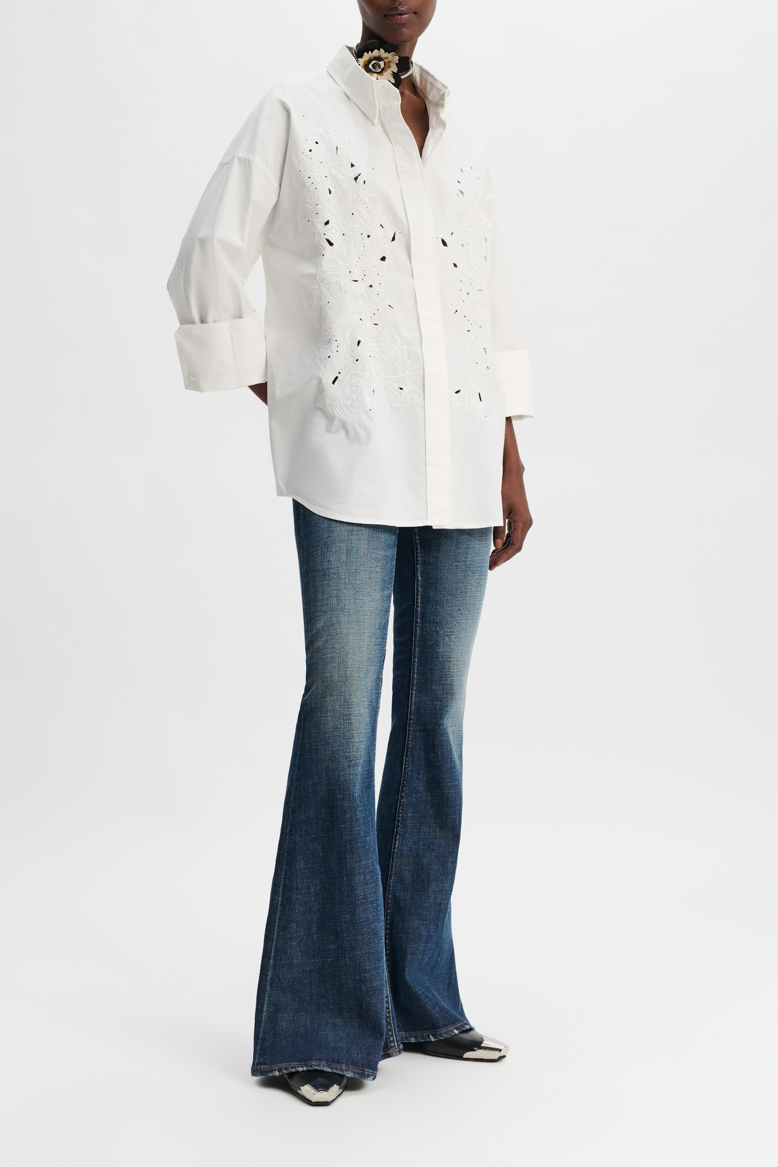 Dorothee Schumacher Oversized cotton-poplin shirt with broderie anglaise pure white