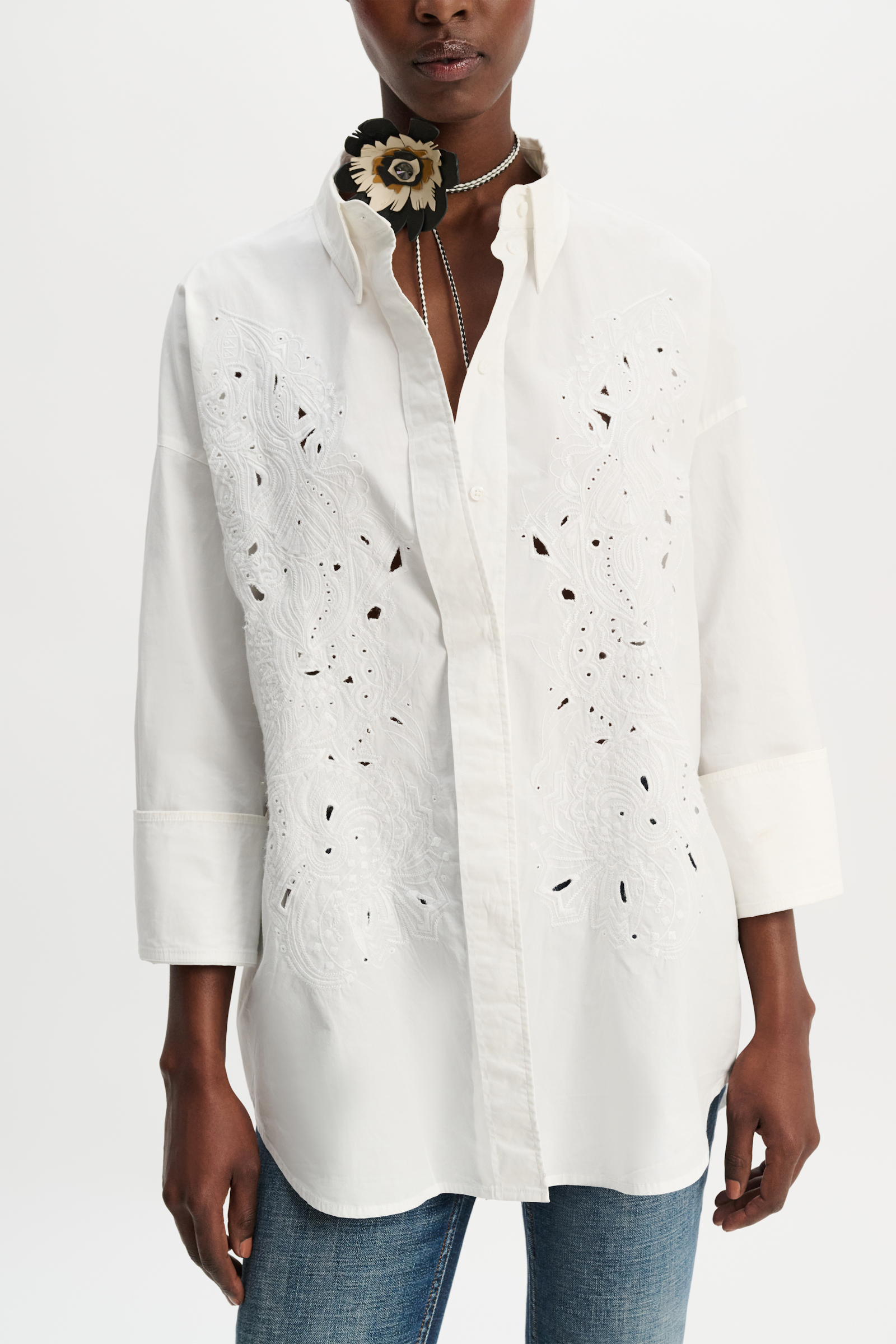 Dorothee Schumacher Oversized cotton-poplin shirt with broderie anglaise pure white