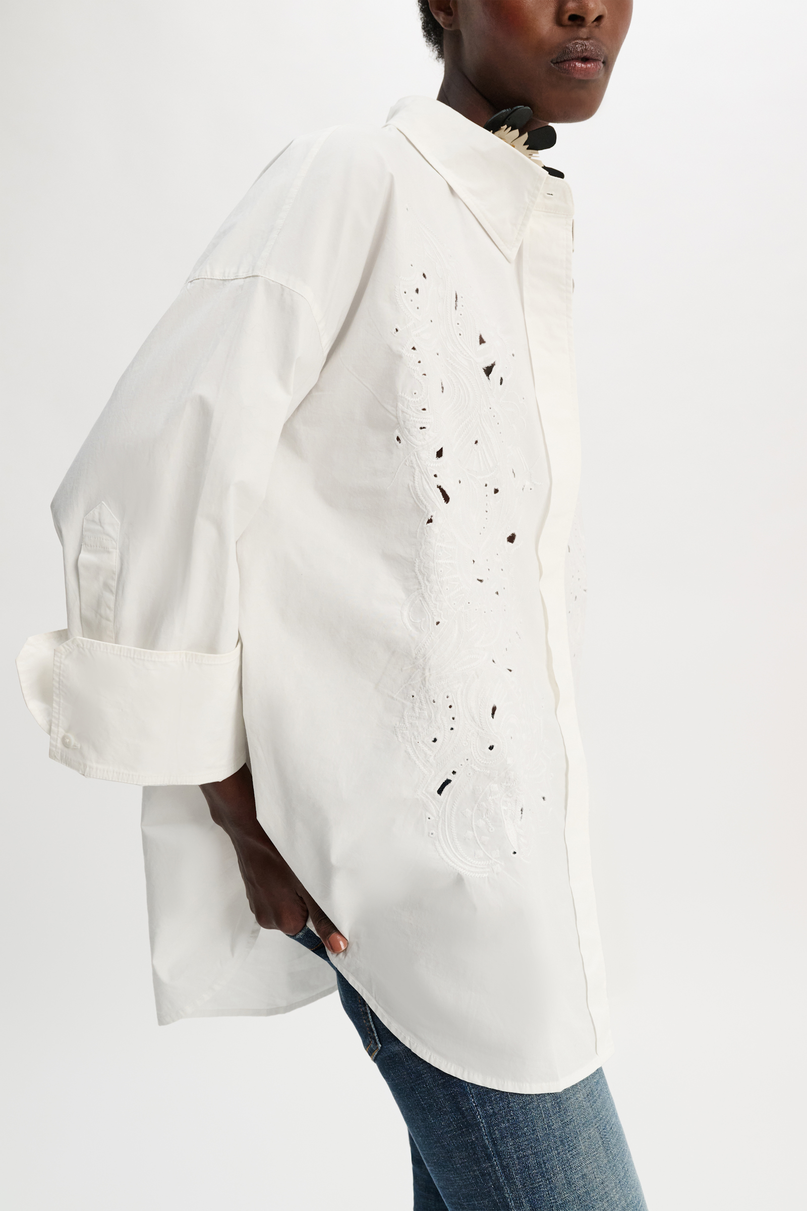 Dorothee Schumacher Oversized cotton-poplin shirt with broderie anglaise pure white