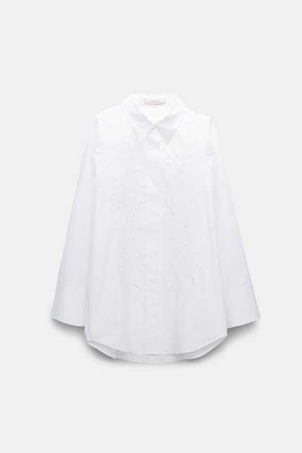 POPLIN POWER blouse Dorothee Schumacher Oversized Hemd mit Broderie Anglaise pure white