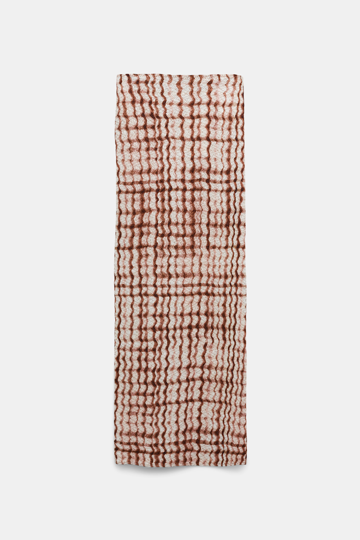 Dorothee Schumacher Silk-viscose plaid pencil skirt with allover smocking brown and rose check