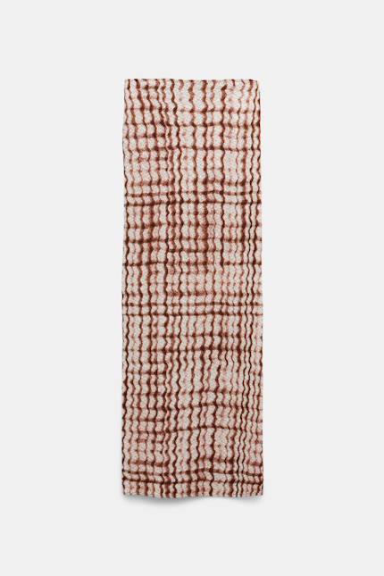 CHECKED STATEMENT skirt Dorothee Schumacher Silk-viscose plaid pencil skirt with allover smocking brown and rose check