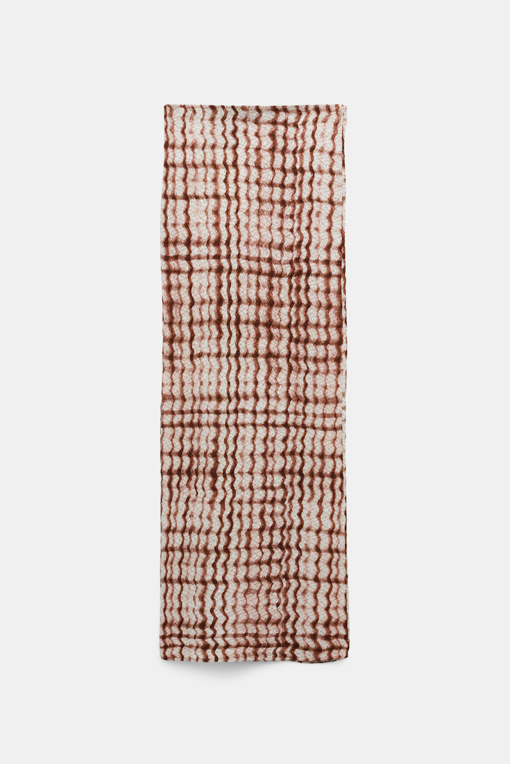Dorothee Schumacher Silk-viscose plaid pencil skirt with allover smocking brown and rose check