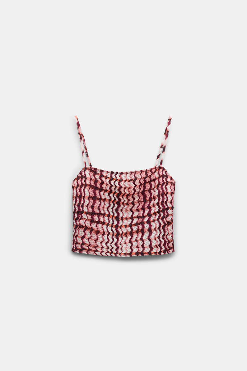 DOROTHEE SCHUMACHER SILK-VISCOSE PLAID CAMISOLE WITH ALLOVER SMOCKING