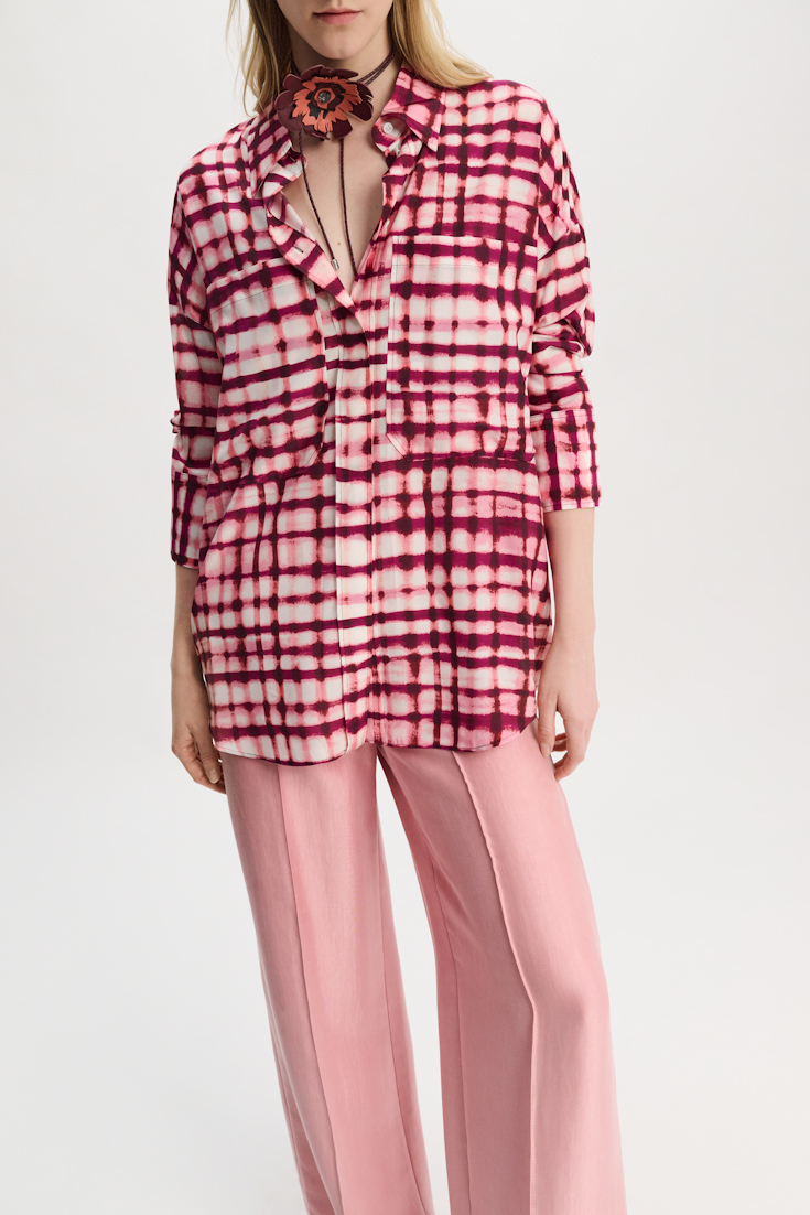 Dorothee Schumacher Silk-viscose plaid oversized shirt pink check mix