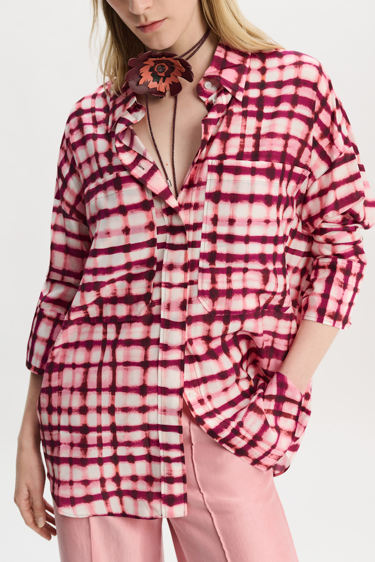 Dorothee Schumacher Silk-viscose plaid oversized shirt pink check mix