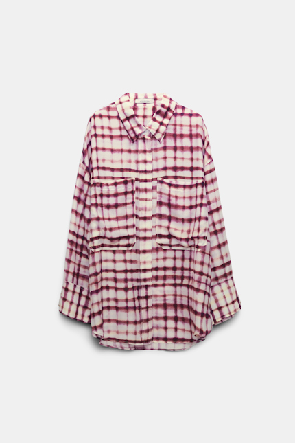 CHECKED STATEMENT blouse Dorothee Schumacher Silk-viscose plaid oversized shirt pink check mix