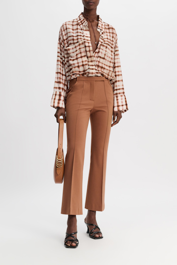 Dorothee Schumacher Silk-viscose plaid oversized shirt brown and rose check