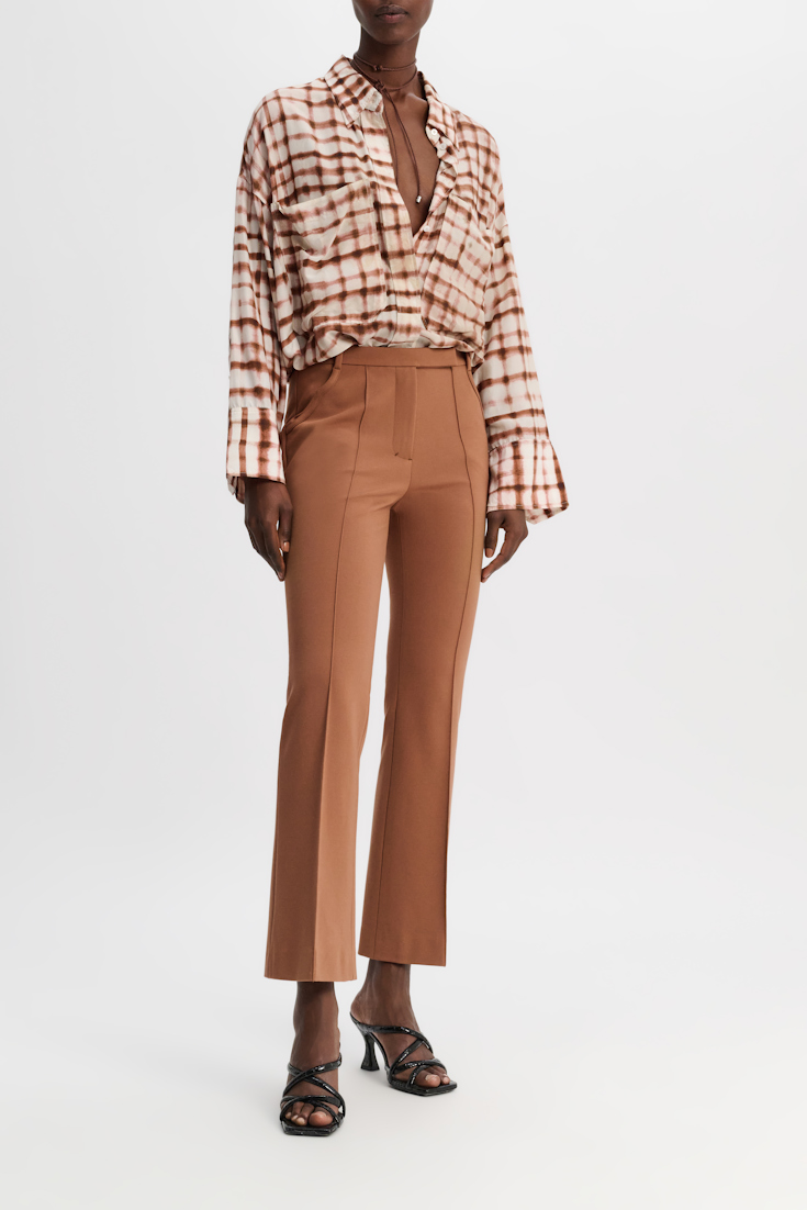 Dorothee Schumacher Silk-viscose plaid oversized shirt brown and rose check