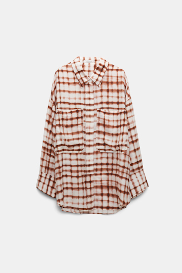 Dorothee Schumacher Silk-viscose plaid oversized shirt brown and rose check