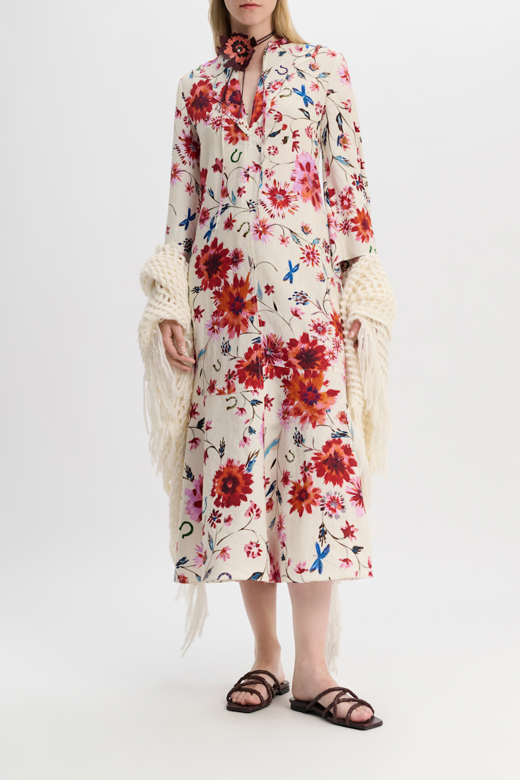 Dorothee Schumacher Midikleid aus bedrucktem Leinen mit Passe im Western-Style floral mix