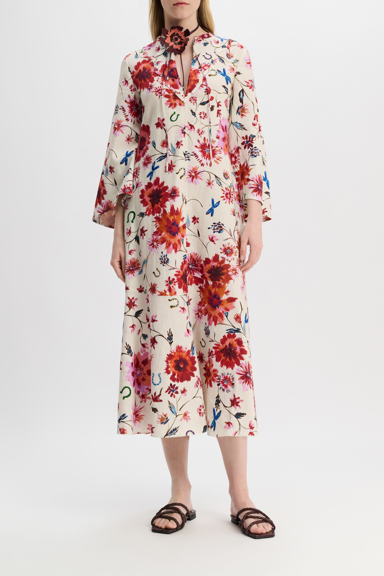 Dorothee Schumacher Printed linen midi-dress with Western-inspired front plastron floral mix