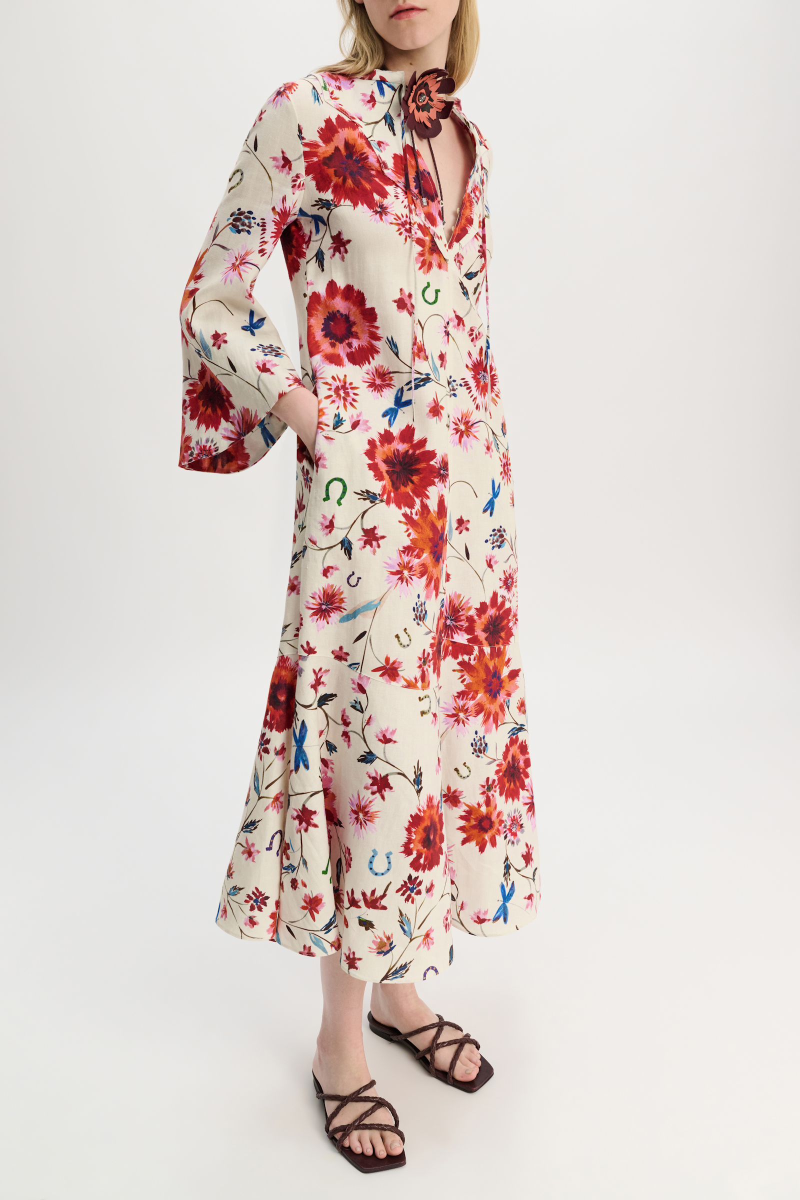 Dorothee Schumacher Printed linen midi-dress with Western-inspired front plastron floral mix