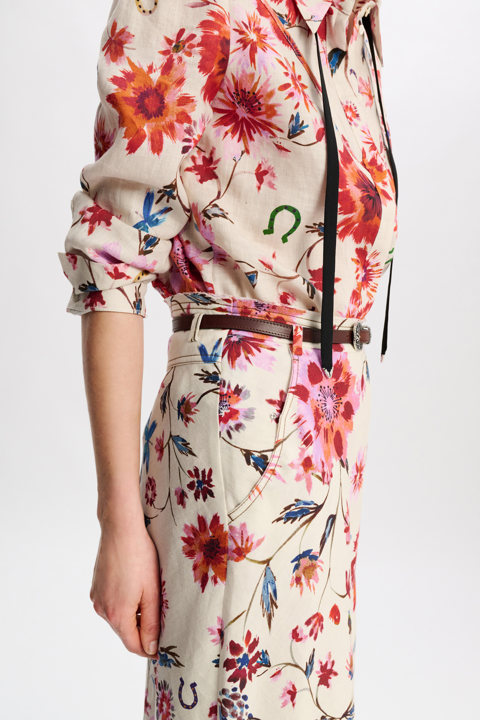 Dorothee Schumacher Printed linen skirt with removable leather tie belt floral mix