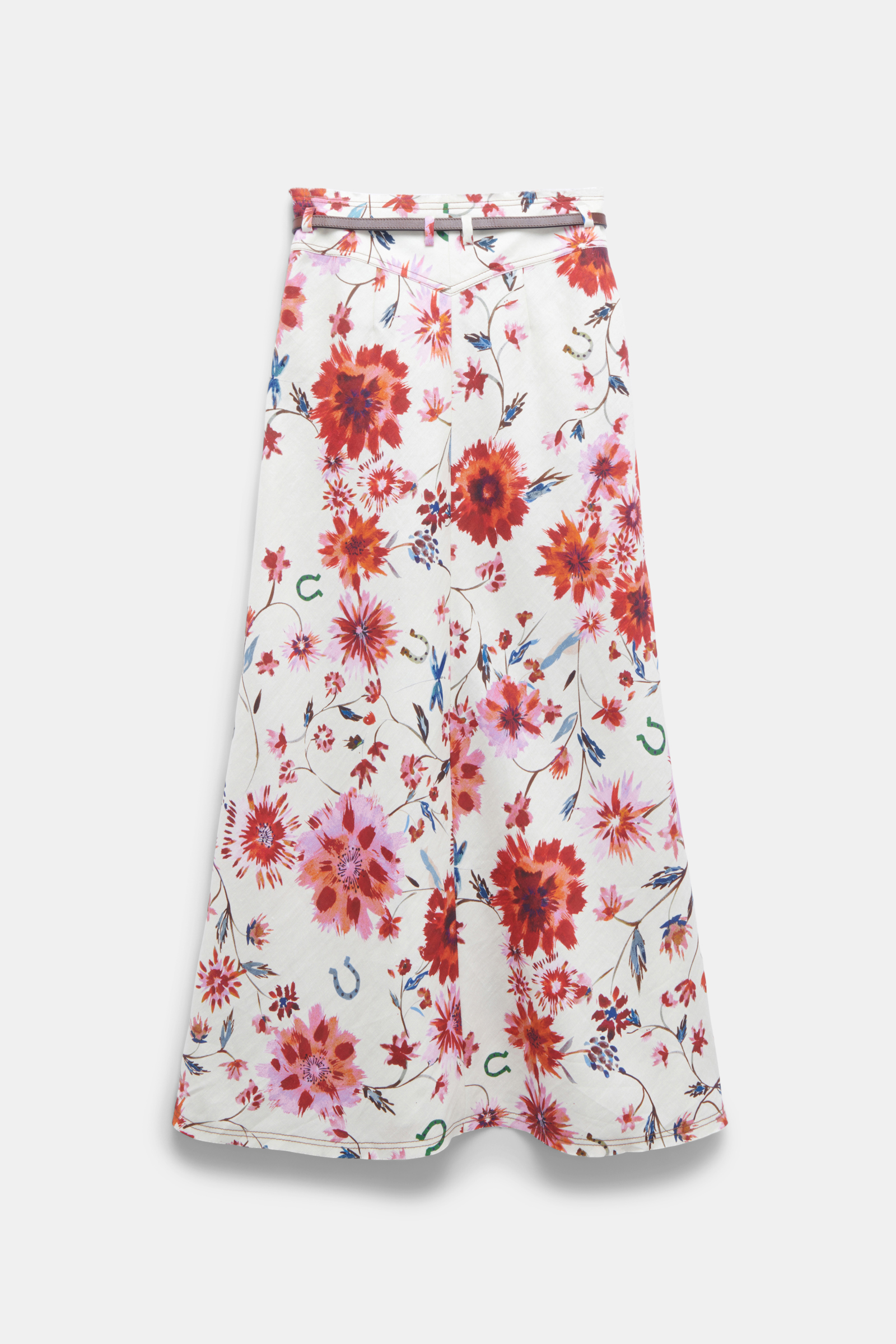 Dorothee Schumacher Printed linen skirt with removable leather tie belt floral mix