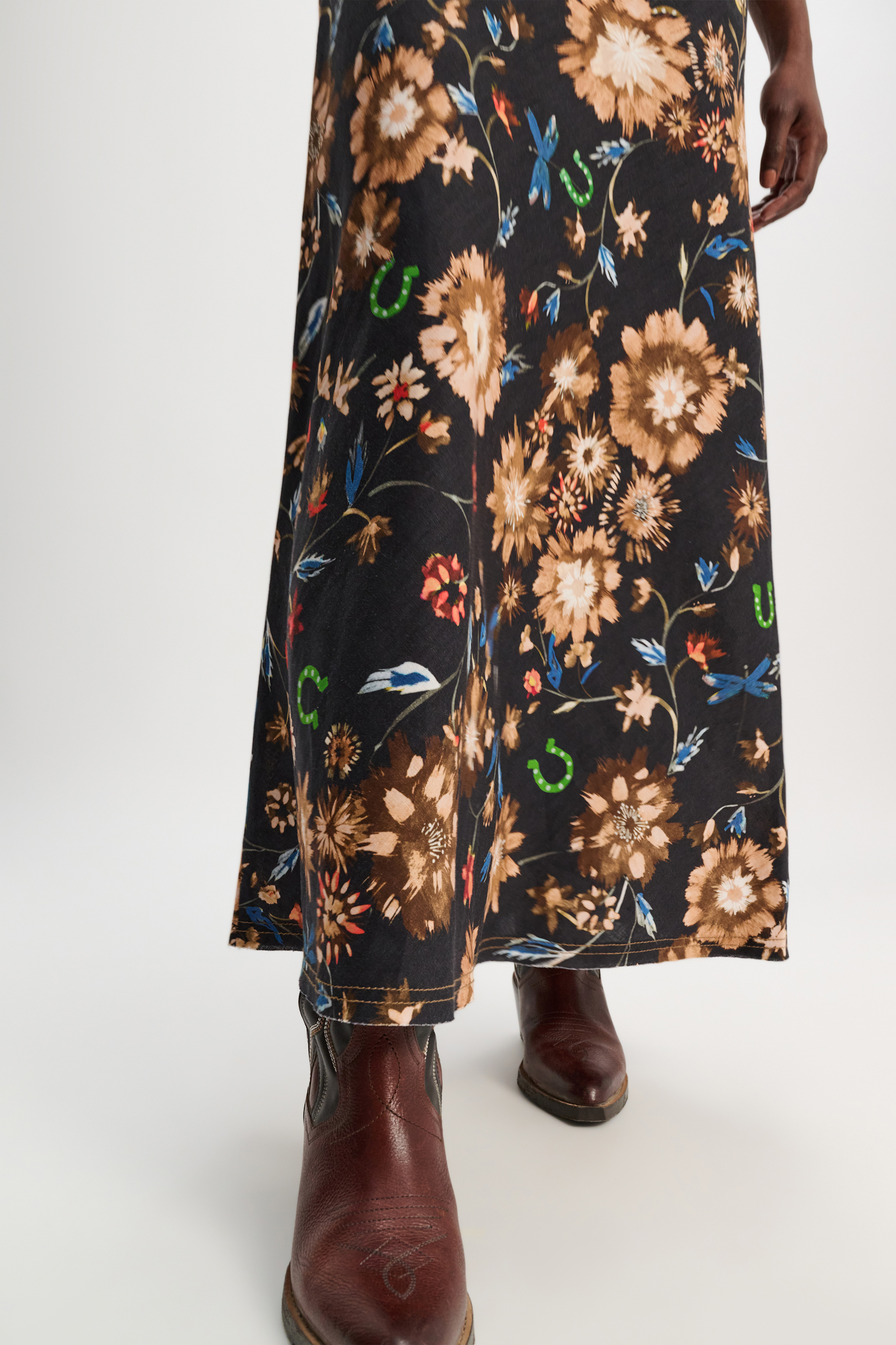 Dorothee Schumacher Printed linen skirt with removable leather tie belt dark mix