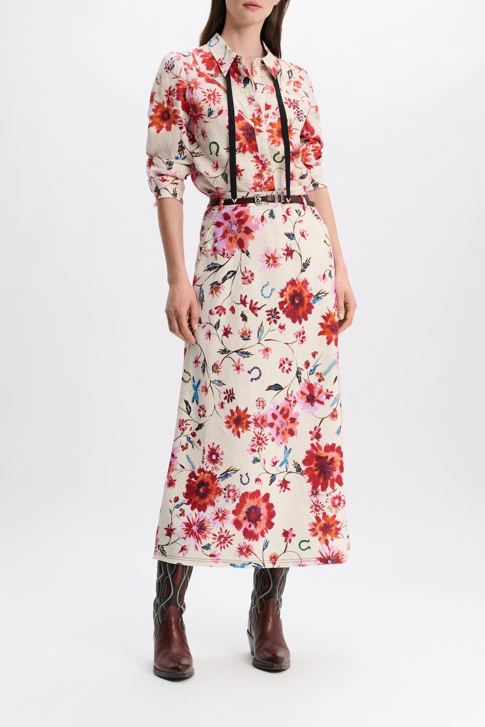 Dorothee Schumacher Printed linen blouse with tie and Western-inspired styling floral mix