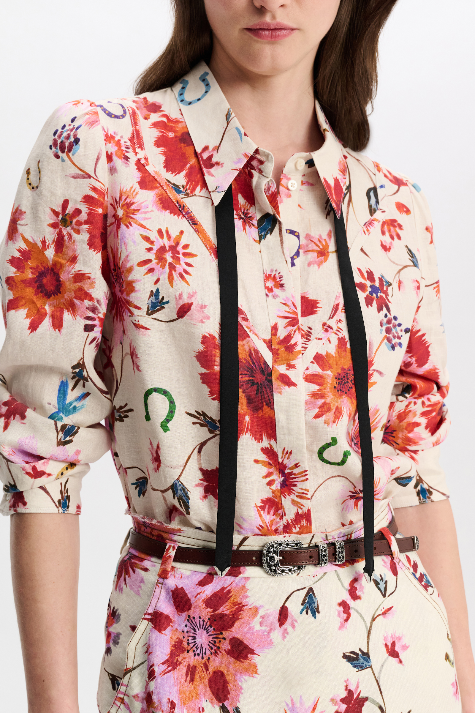 Dorothee Schumacher Printed linen blouse with tie and Western-inspired styling floral mix