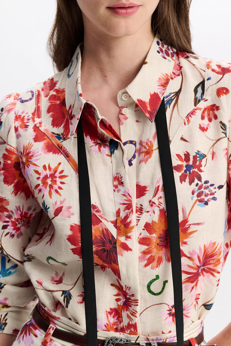 Dorothee Schumacher Printed linen blouse with tie and Western-inspired styling floral mix