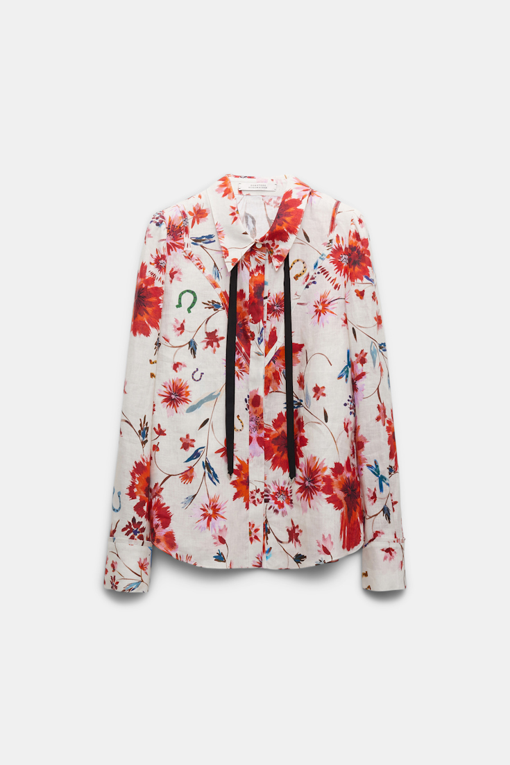 Dorothee Schumacher Printed linen blouse with tie and Western-inspired styling floral mix