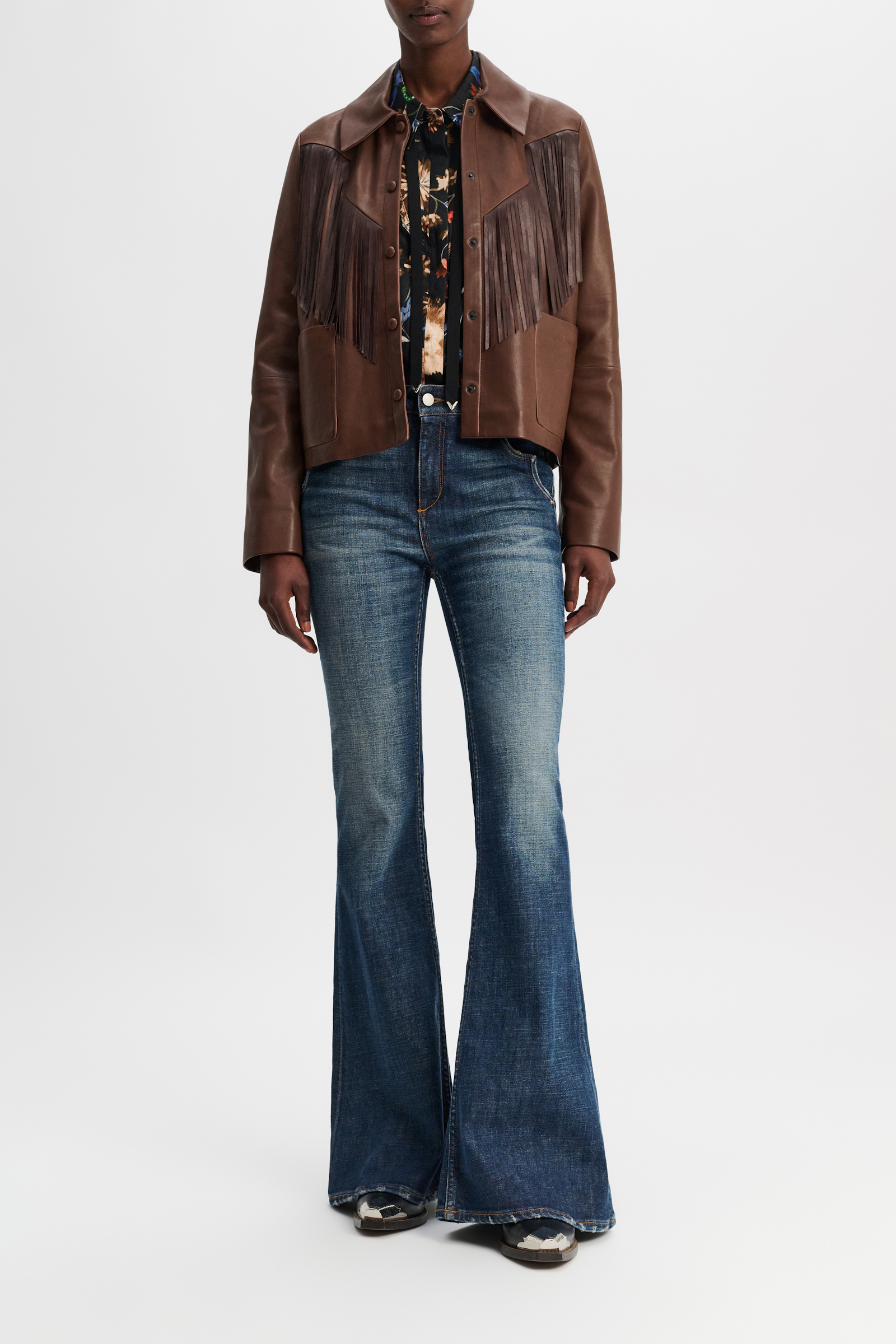 Dorothee Schumacher Bluse aus bedrucktem Leinen mit Passe im Western-Style dark mix