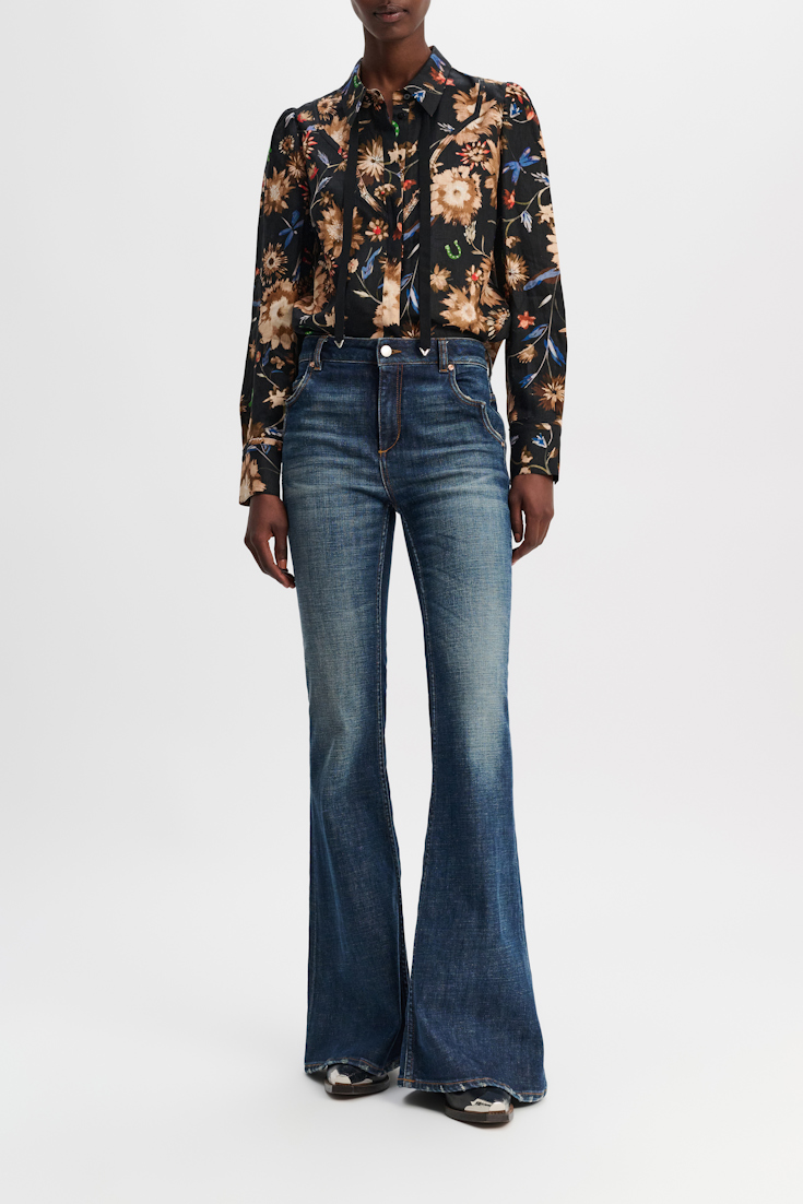 Dorothee Schumacher Printed linen blouse with tie and Western-inspired styling dark mix