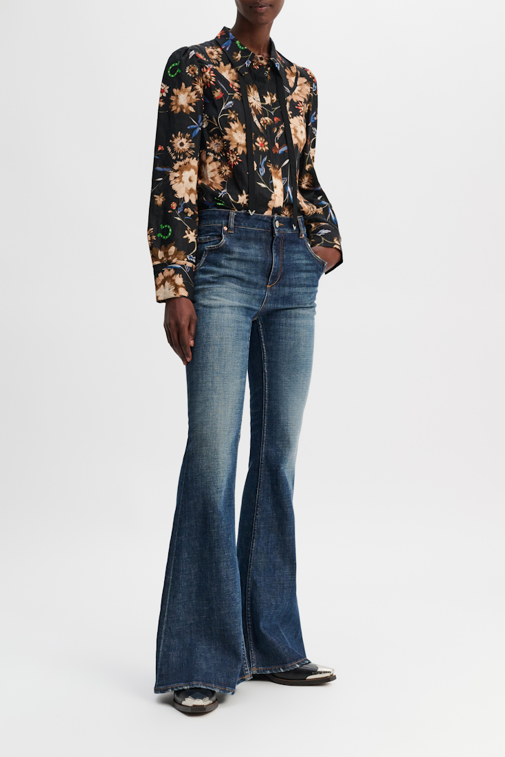 Dorothee Schumacher Printed linen blouse with tie and Western-inspired styling dark mix