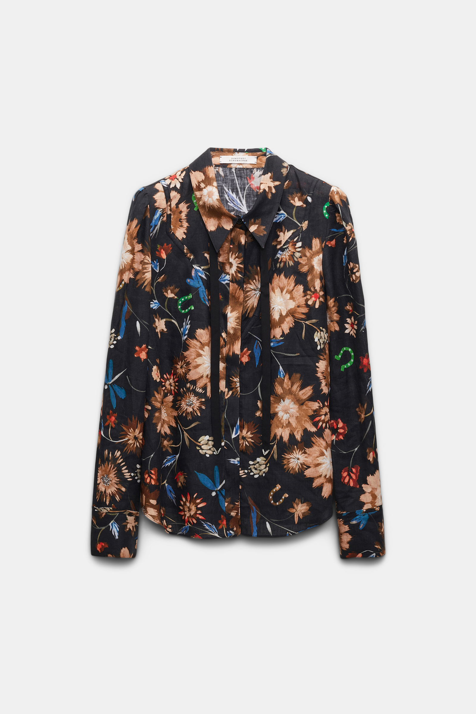 Dorothee Schumacher Printed linen blouse with tie and Western-inspired styling dark mix