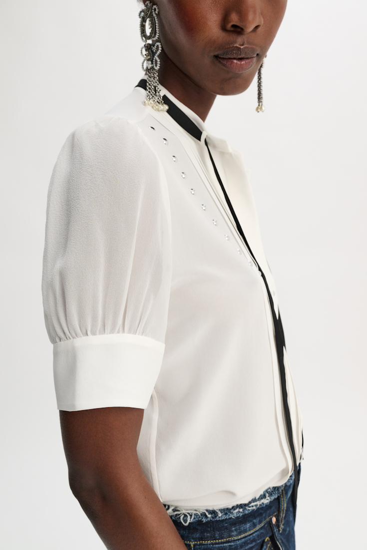 Dorothee Schumacher Silk georgette blouse with contrast tie in silk crêpe de chine camellia white