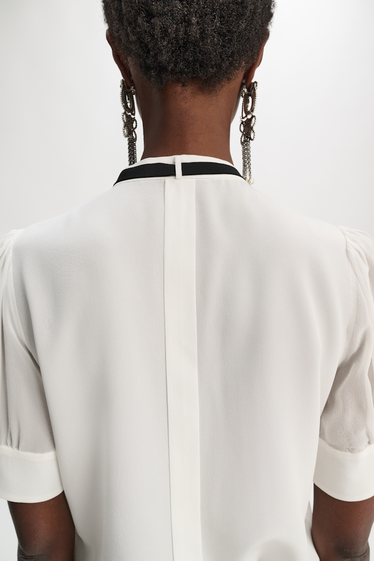 Dorothee Schumacher Silk georgette blouse with contrast tie in silk crêpe de chine camellia white