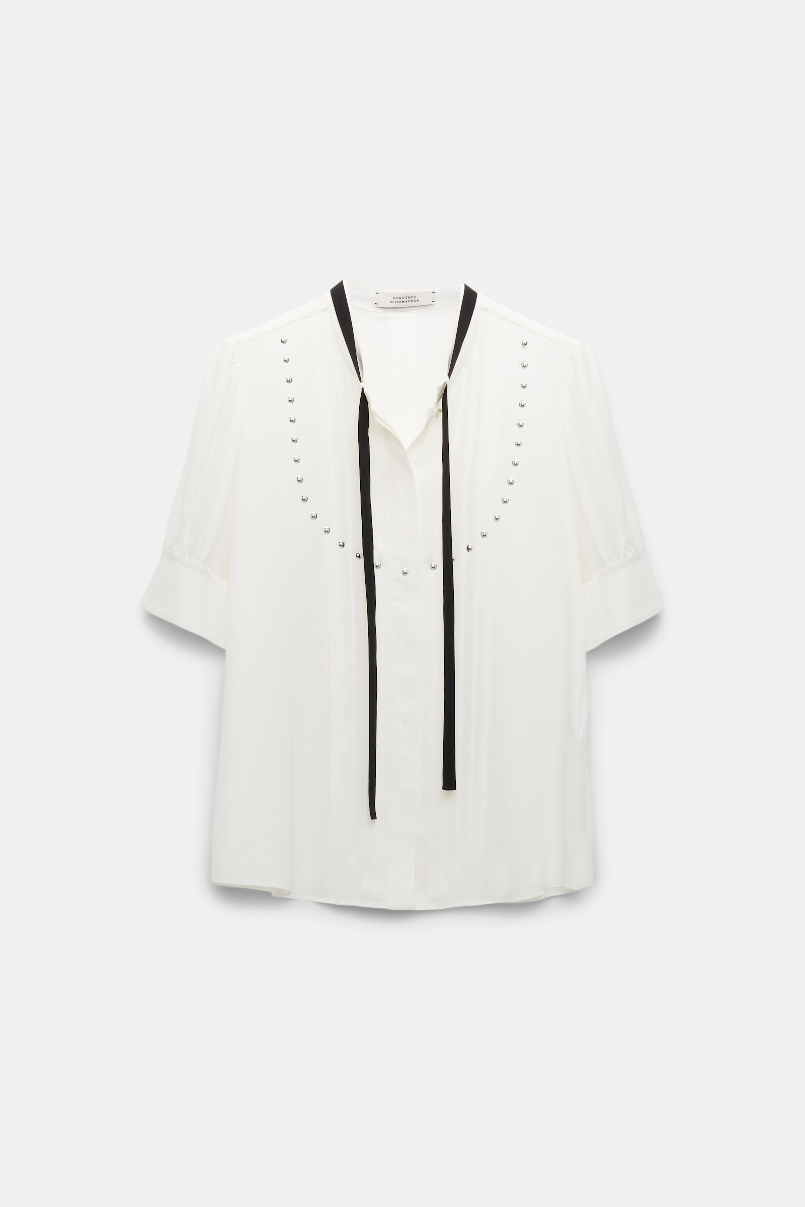 Dorothee Schumacher Bluse mit Stehkragen und Bindeband aus Seiden Crêpe de Chine camellia white