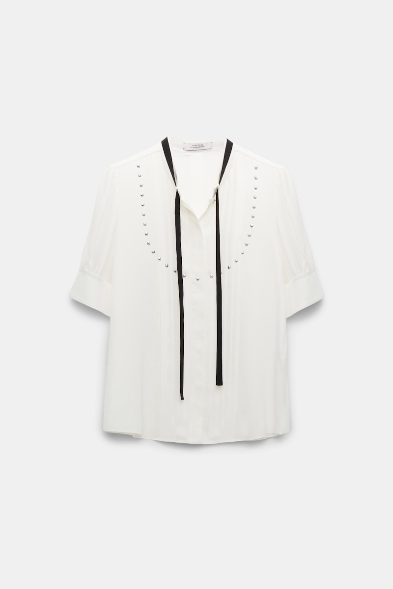 Shop Dorothee Schumacher Silk Georgette Blouse With Contrast Tie In Silk Crãªpe De Chine In White