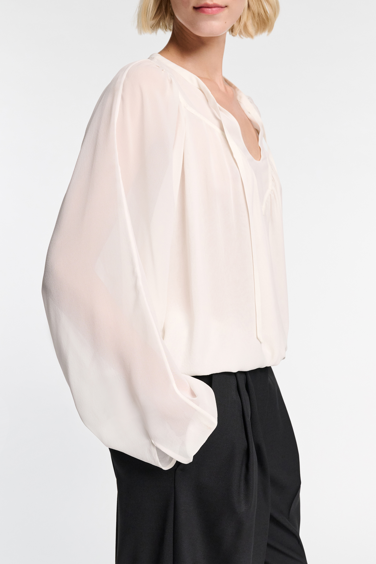 Dorothee Schumacher Silk georgette blouse with Western-inspired plastron camellia white