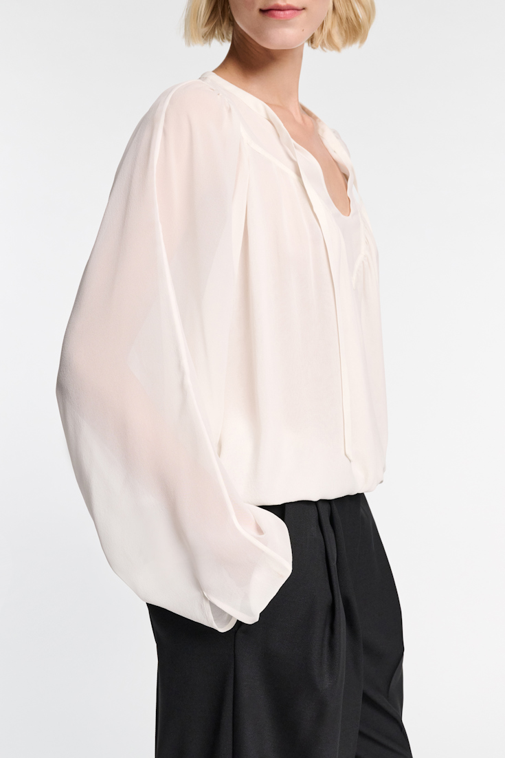 Dorothee Schumacher Silk georgette blouse with Western-inspired plastron camellia white