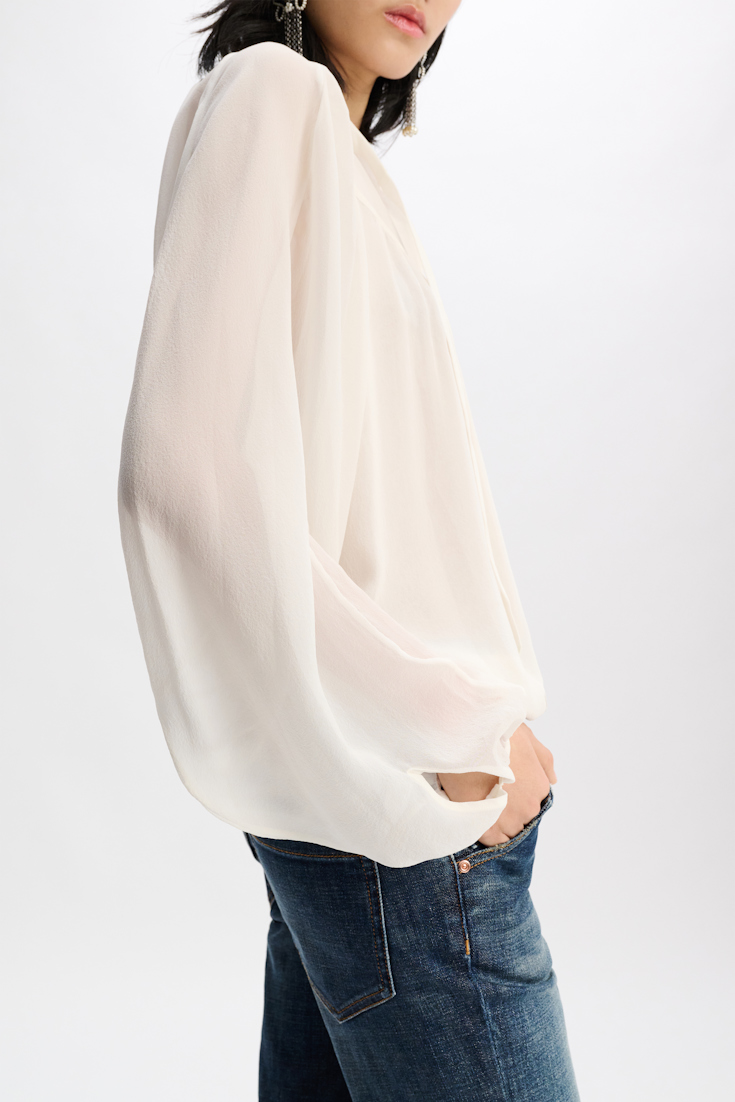Dorothee Schumacher Silk georgette blouse with Western-inspired plastron camellia white