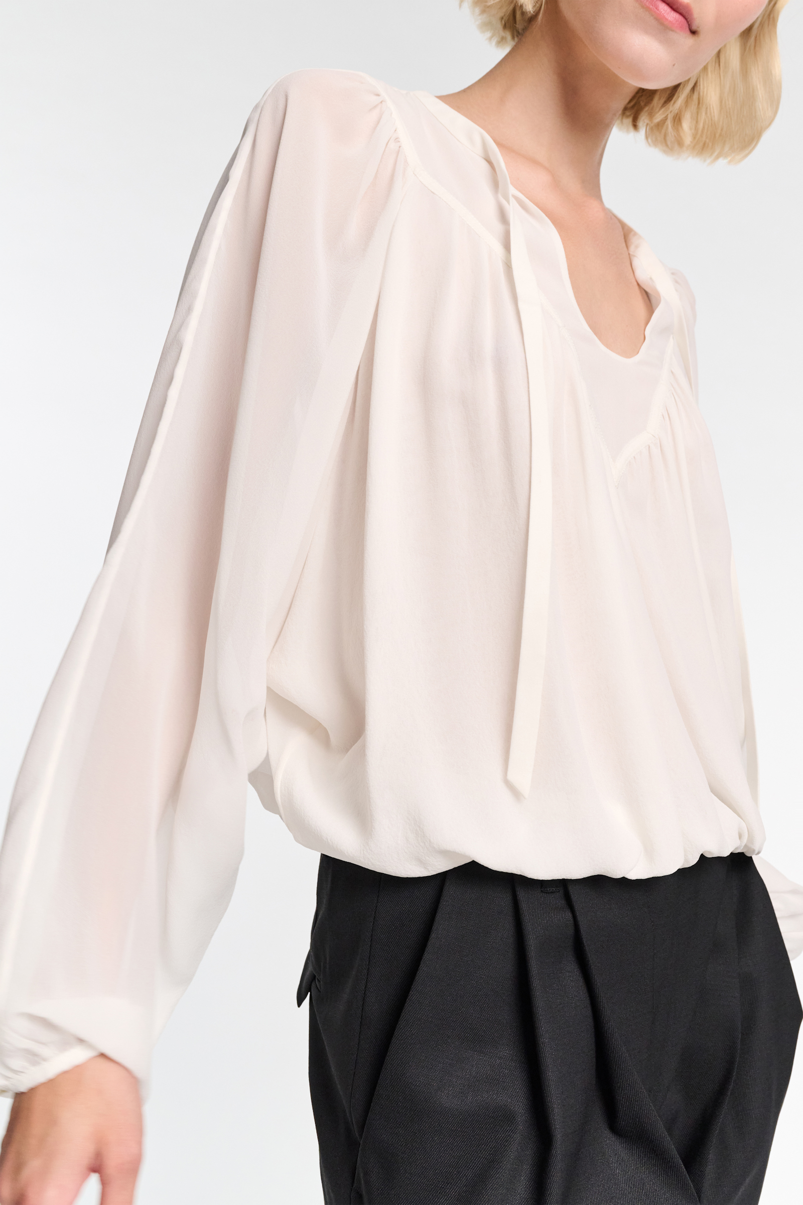 Dorothee Schumacher Silk georgette blouse with Western-inspired plastron camellia white