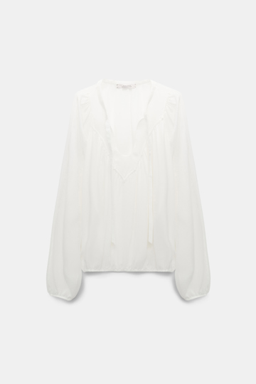 Dorothee Schumacher Silk georgette blouse with Western-inspired plastron camellia white