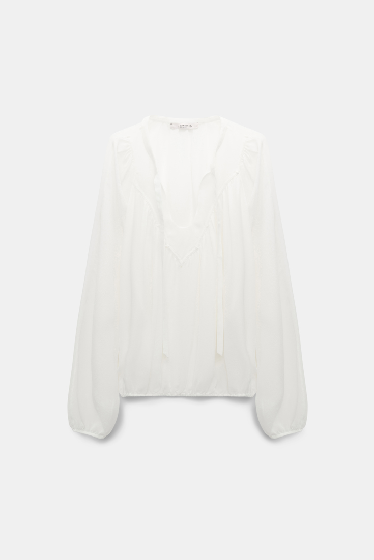 Dorothee Schumacher Silk georgette blouse with Western-inspired plastron camellia white