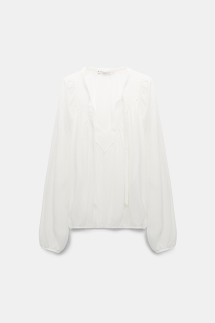 SHEER DREAMS blouse Dorothee Schumacher Silk georgette blouse with Western-inspired plastron camellia white