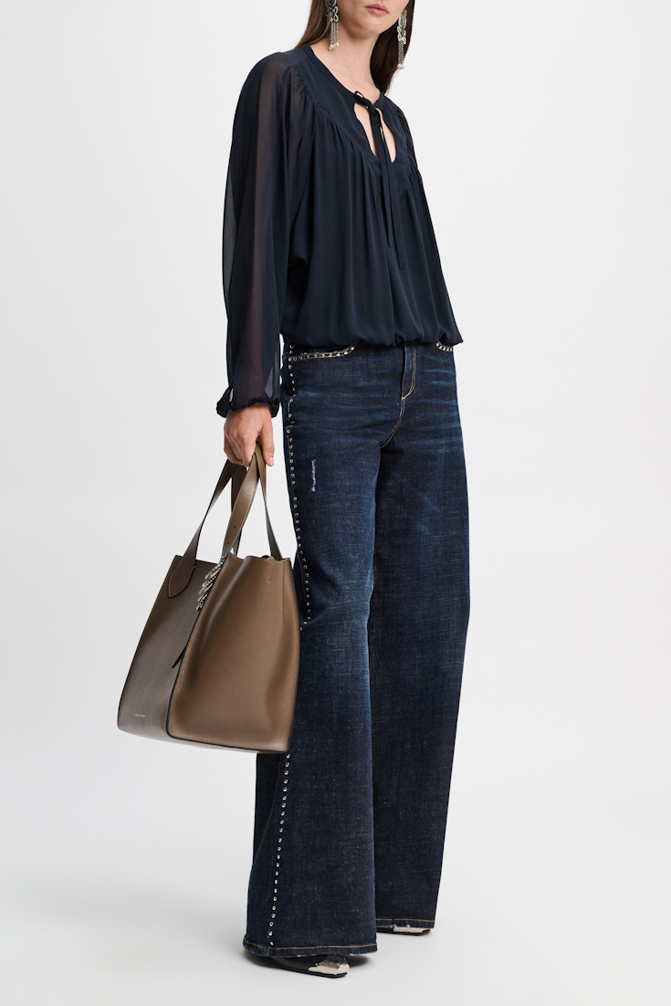 Dorothee Schumacher Silk georgette blouse with Western-inspired plastron dark navy